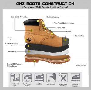 Yellow Goodyear Welt Safety Leather Shoes with Steel Toe and Midsole