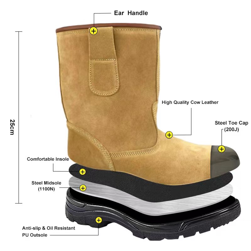 10” Inch Split Suede Cowhide Safety Oil Field Boots With Steel Toe And Steel Sole