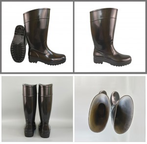 Slip and Chemical Resistant Black Economy PVC Rain Boots for Man