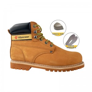 Yellow Nubuck Goodyear Welt Safety Shoes with Steel Toe and Midsole