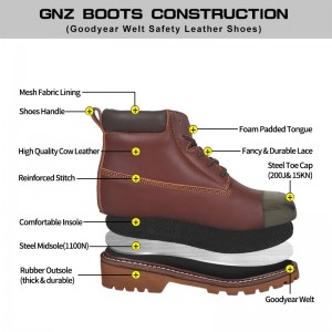 Lace Up Goodyear Welted Boots Grain Leather Shoes Composite Toecap