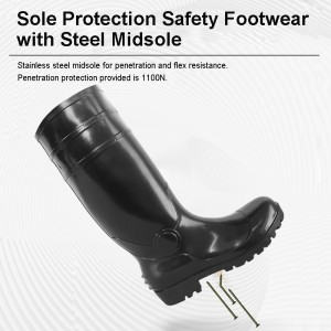 Economy Black PVC Safety Rain Boots with Steel Toe and Midsole