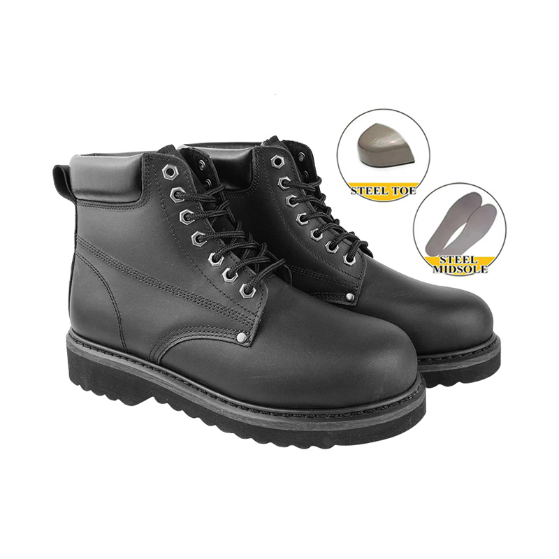 Black Goodyear Welt Safety Work Shoes with Steel Toe Cap